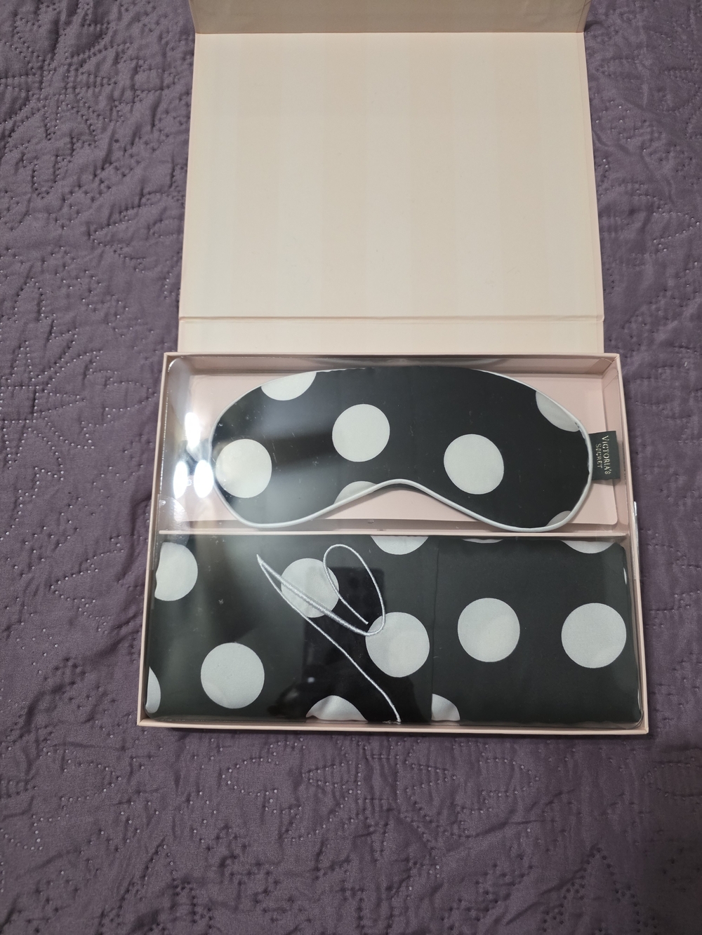 Victoria's Secret VS Black and White Polka Dot Sleep Mask and Pillowcase Set